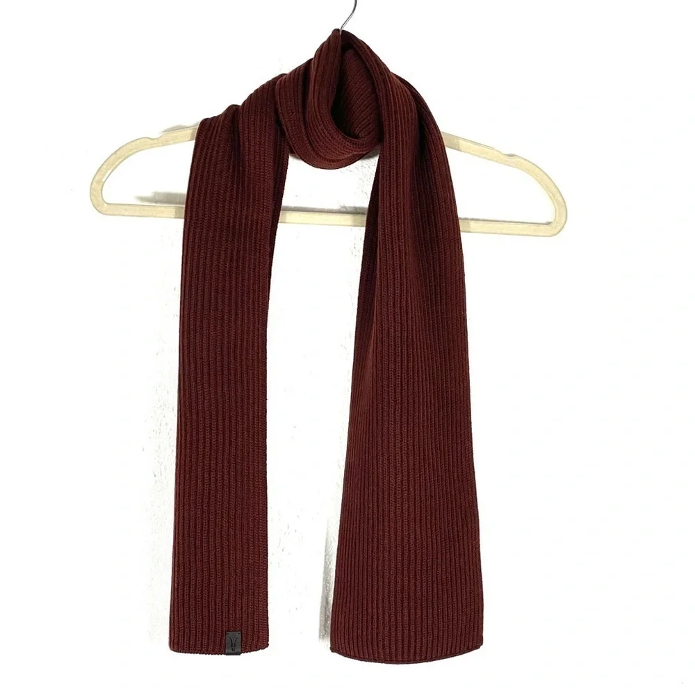Allsaints Men's Narrow Rib Merino Wool Scarf - Maroon Red